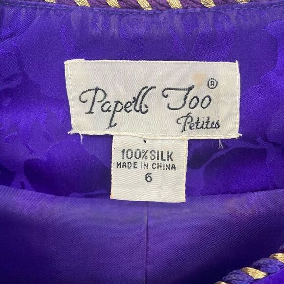 Papell Too Petites Vintage 100% Silk Jacket & Skirt Set Purple Size 6 - Picture 2 of 11